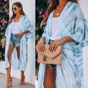 Blue Tie Dye Beach Kimono
